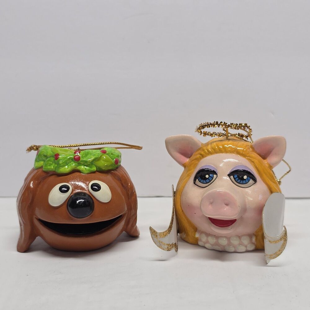 1979 Muppets Ceramic Christmas Ornament Lot ROWLF THE DOG and MISS PIGGY Korea
